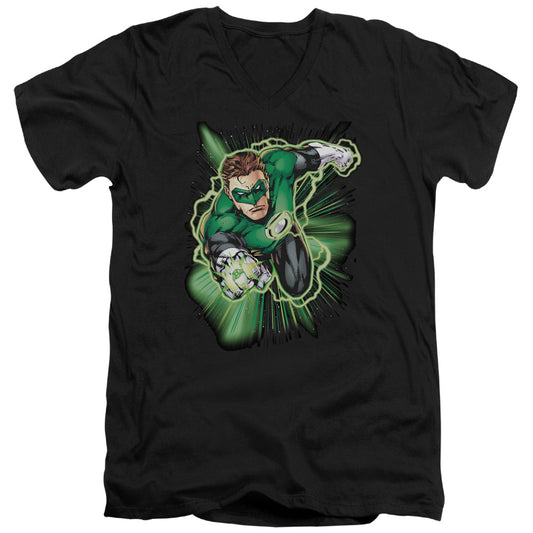 Jla - Green Lantern Energy - Short Sleeve Adult V-neck - Black T-shirt