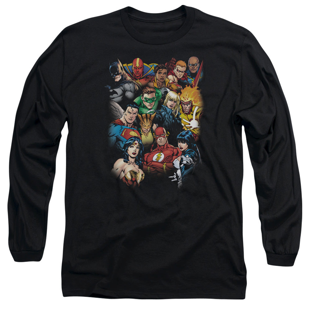 Jla - The Leagues All Here - Long Sleeve Adult 18/1 - Black T-shirt