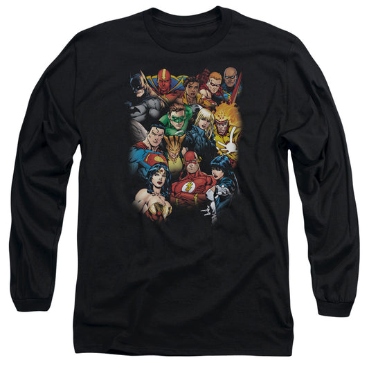 Jla - The Leagues All Here - Long Sleeve Adult 18/1 - Black T-shirt