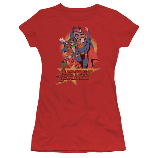 Jla - Raise Your Fist - Short Sleeve Junior Sheer - Red T-shirt