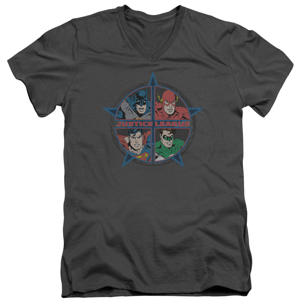 Jla - Four Heroes - Short Sleeve Adult V-neck - Charcoal T-shirt