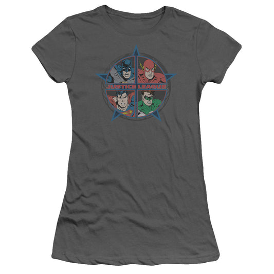 Jla - Four Heroes - Short Sleeve Junior Sheer - Charcoal T-shirt