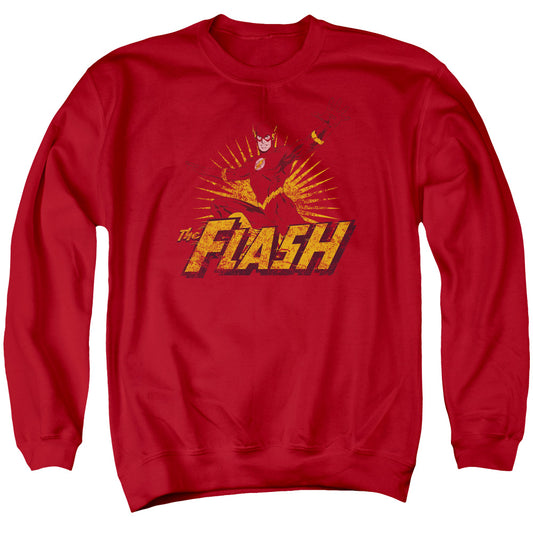 Jla - Flash Rough Distress - Adult Crewneck Sweatshirt - Red