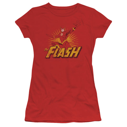 Jla - Flash Rough Distress - Short Sleeve Junior Sheer - Red T-shirt