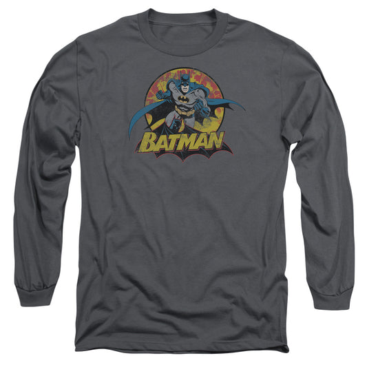 Jla - Batman Rough Distress - Long Sleeve Adult 18/1 - Charcoal T-shirt
