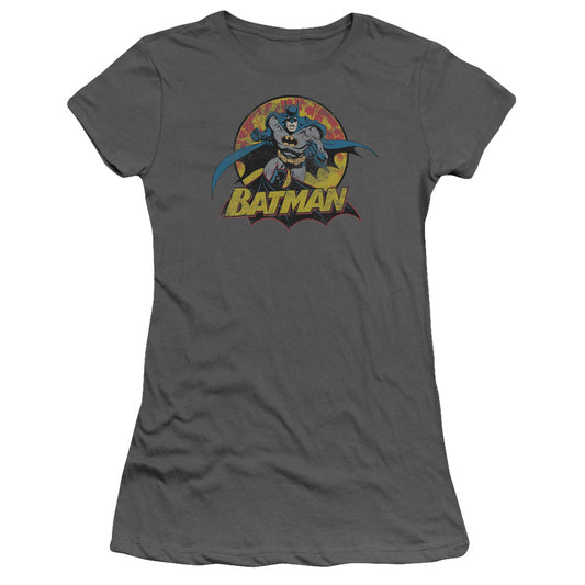 Jla - Batman Rough Distress - Short Sleeve Junior Sheer - Charcoal T-shirt