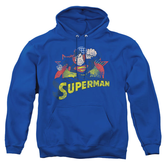 Jla - Superman Rough Distress - Adult Pull-over Hoodie - Royal Blue