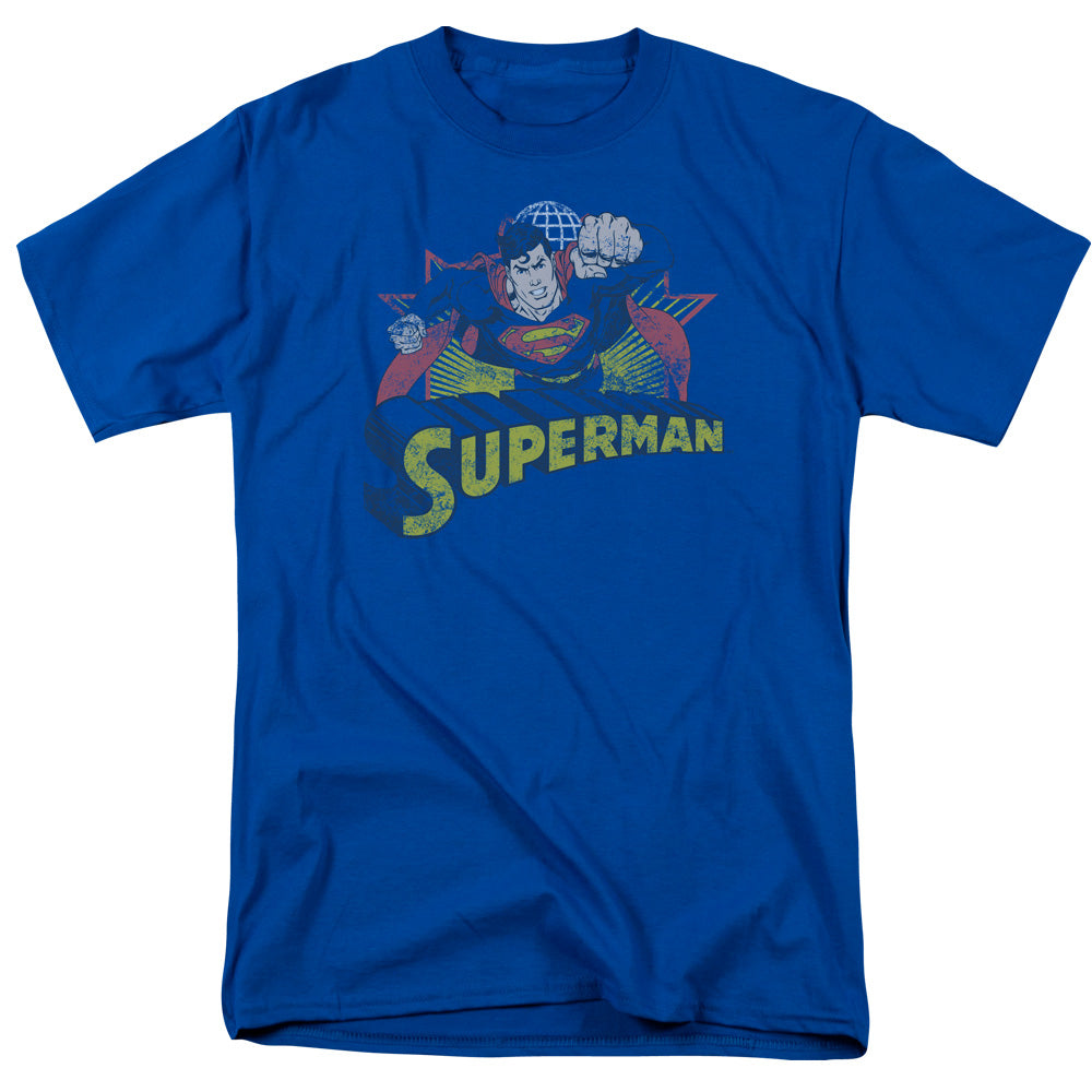 Jla - Superman Rough Distress - Short Sleeve Adult 18/1 - Royal Blue T-shirt