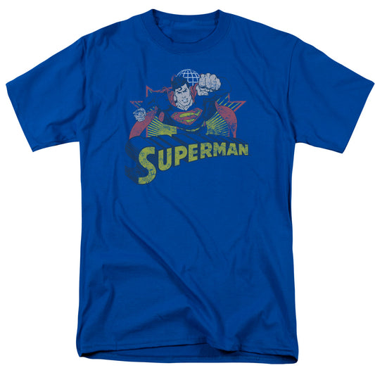 Jla - Superman Rough Distress - Short Sleeve Adult 18/1 - Royal Blue T-shirt