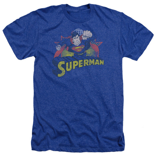Jla Superman Rough Distress - Adult Heather - Royal Blue