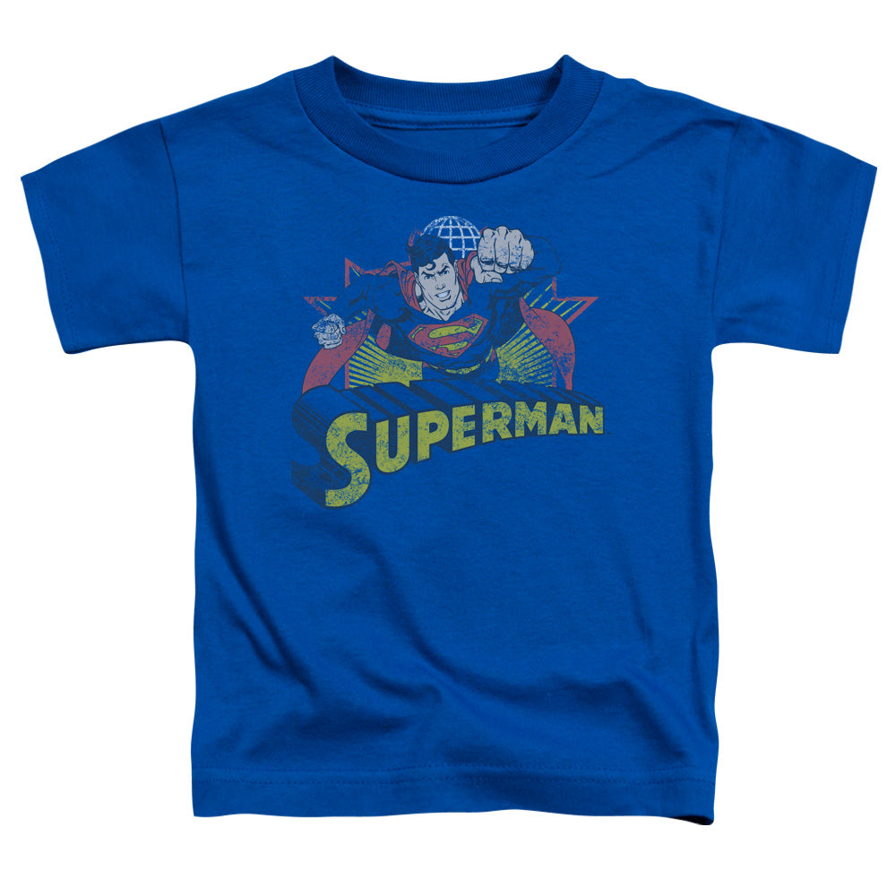 Jla - Superman Rough Distress - Short Sleeve Toddler Tee - Royal Blue T-shirt
