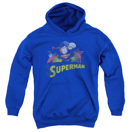 Jla - Superman Rough Distress - Youth Pull-over Hoodie - Royal