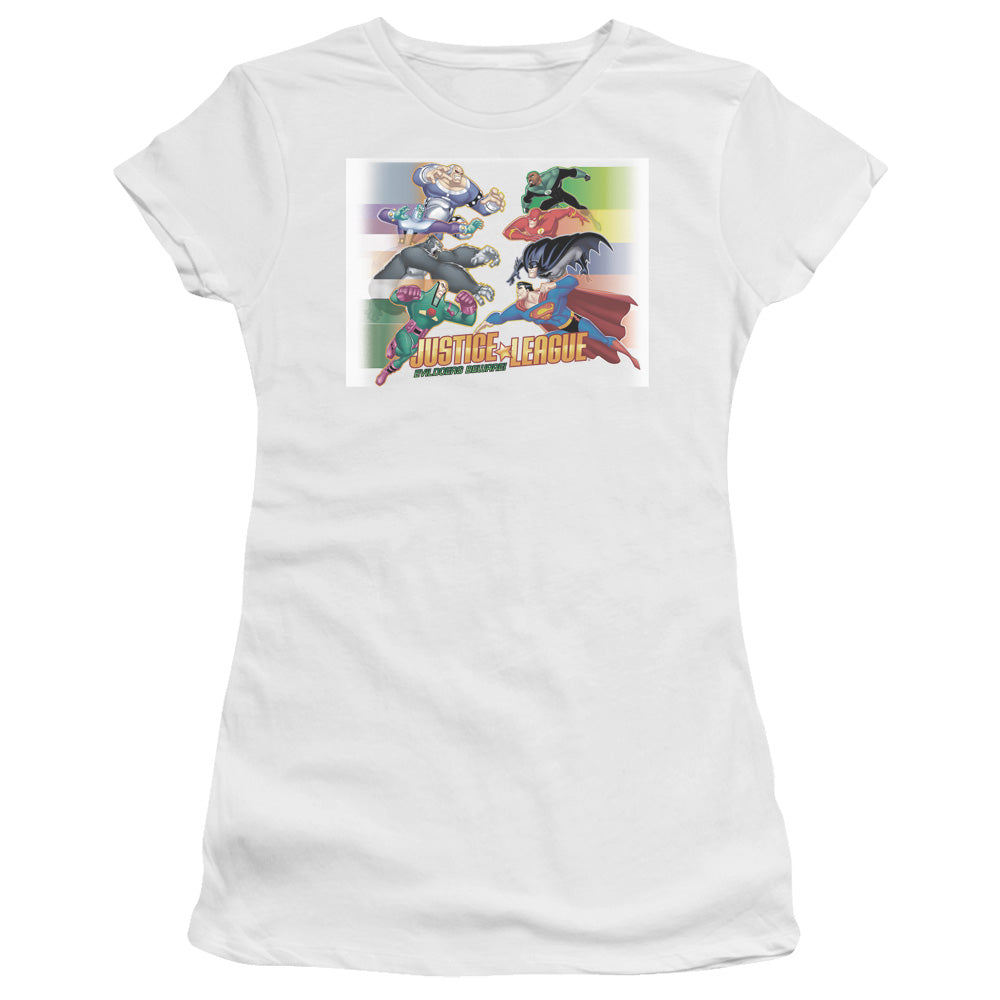 Jla - Evildoers Beware - Short Sleeve Junior Sheer - White T-shirt