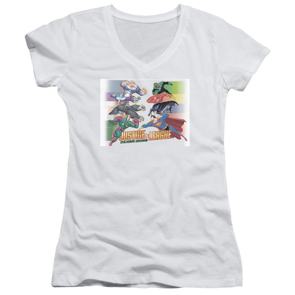Jla - Evildoers Beware - Junior V-neck - White