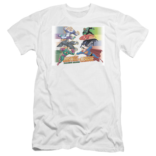 Jla - Evildoers Beware-premuim Canvas Adult Slim Fit 30/1 - White