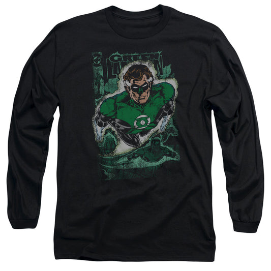 Jla - Green Lantern #1 Distress - Long Sleeve Adult 18/1 - Black T-shirt