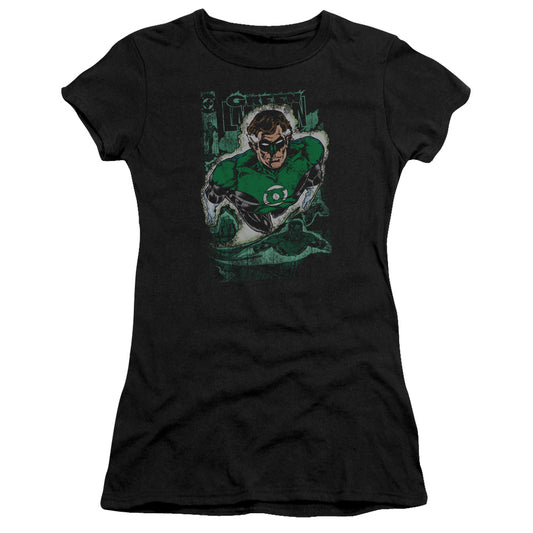 Jla - Green Lantern #1 Distress - Short Sleeve Junior Sheer - Black T-shirt