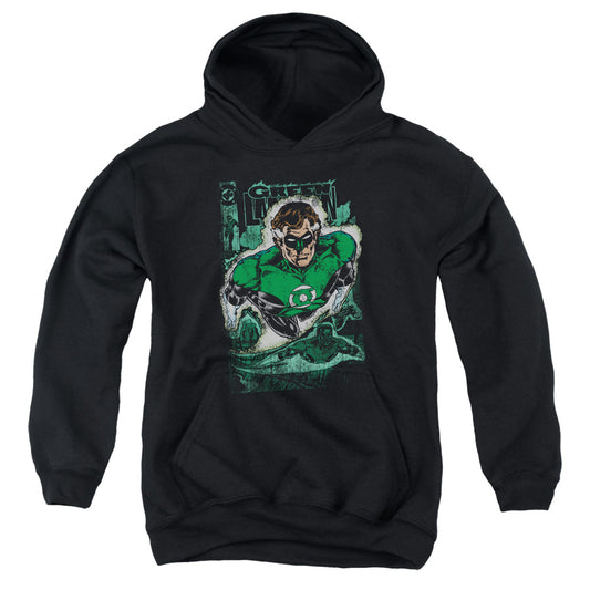 Jla Green Lantern #1 Distress-youth Pull-over Hoodie - Black