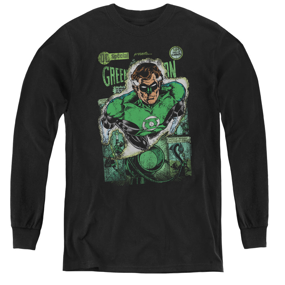 Jla - Green Lantern #1 Distress - Youth Long Sleeve Tee - Black