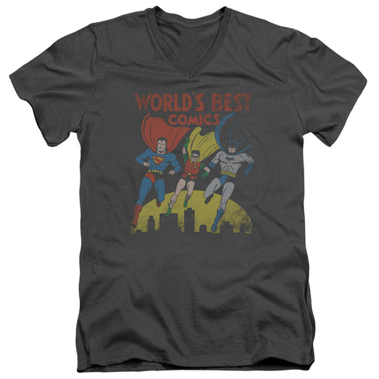 Jla - Worlds Best - Short Sleeve Adult V-neck - Charcoal T-shirt