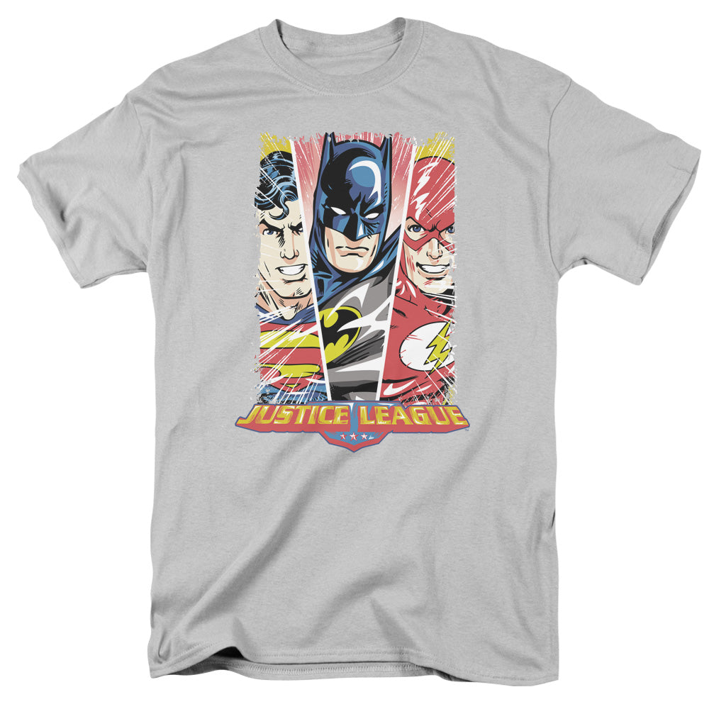 Jla - Hero Triptych - Short Sleeve Adult 18/1 - Silver T-shirt