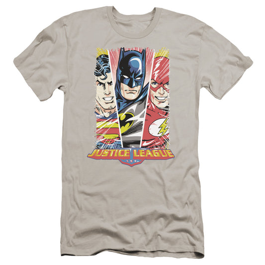 Jla - Hero Triptych-premuim Canvas Adult Slim Fit 30/1 - Silver