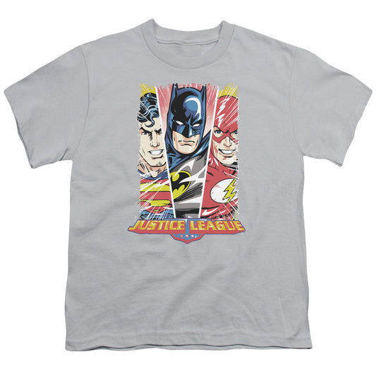 Jla - Hero Triptych - Short Sleeve Youth 18/1 - Silver T-shirt