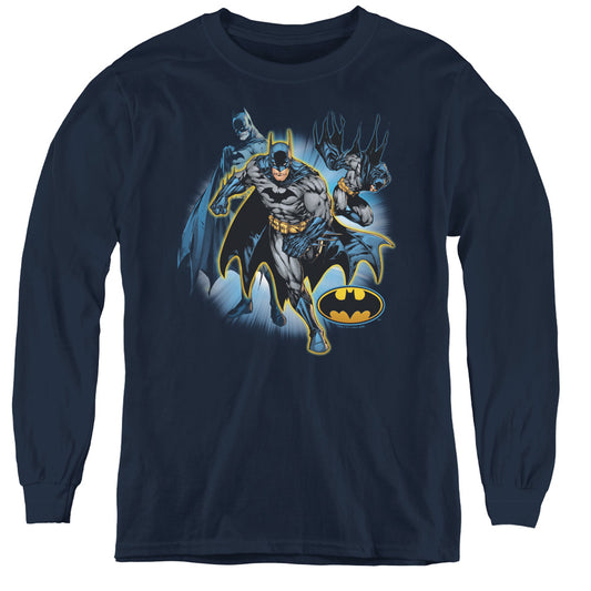 Jla - Batman Collage - Youth Long Sleeve Tee - Navy