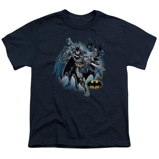 Jla - Batman Collage - Short Sleeve Youth 18/1 - Navy T-shirt