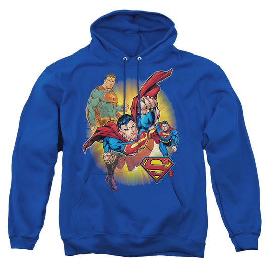 Jla - Superman Collage - Adult Pull-over Hoodie - Royal Blue