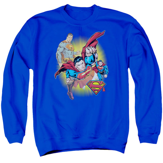 Jla - Superman Collage - Adult Crewneck Sweatshirt - Royal Blue