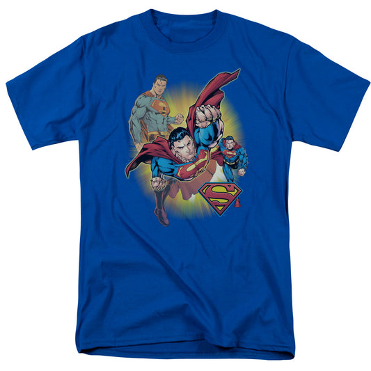 Jla - Superman Collage - Short Sleeve Adult 18/1 - Royal Blue T-shirt