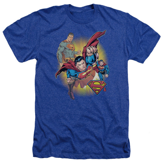 Jla - Superman Collage - Adult Heather - Royal Blue