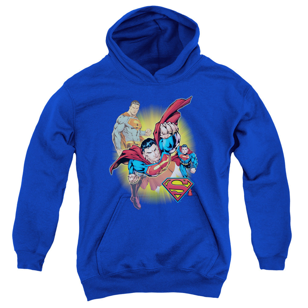 Jla - Superman Collage - Youth Pull-over Hoodie - Royal