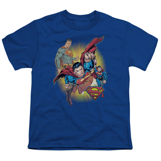 Jla - Superman Collage - Short Sleeve Youth 18/1 - Royal Blue T-shirt