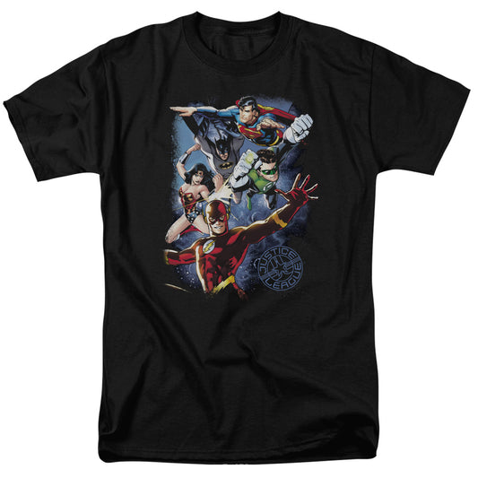 Jla - Galactic Attack Color - Short Sleeve Adult 18/1 - Black T-shirt