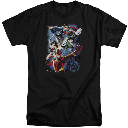 Jla - Galactic Attack Color - Short Sleeve Adult Tall - Black T-shirt