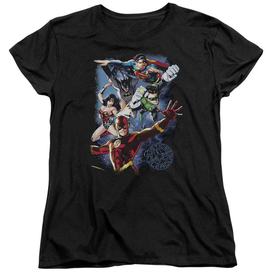 Jla - Galactic Attack Color - Short Sleeve Womens Tee - Black T-shirt