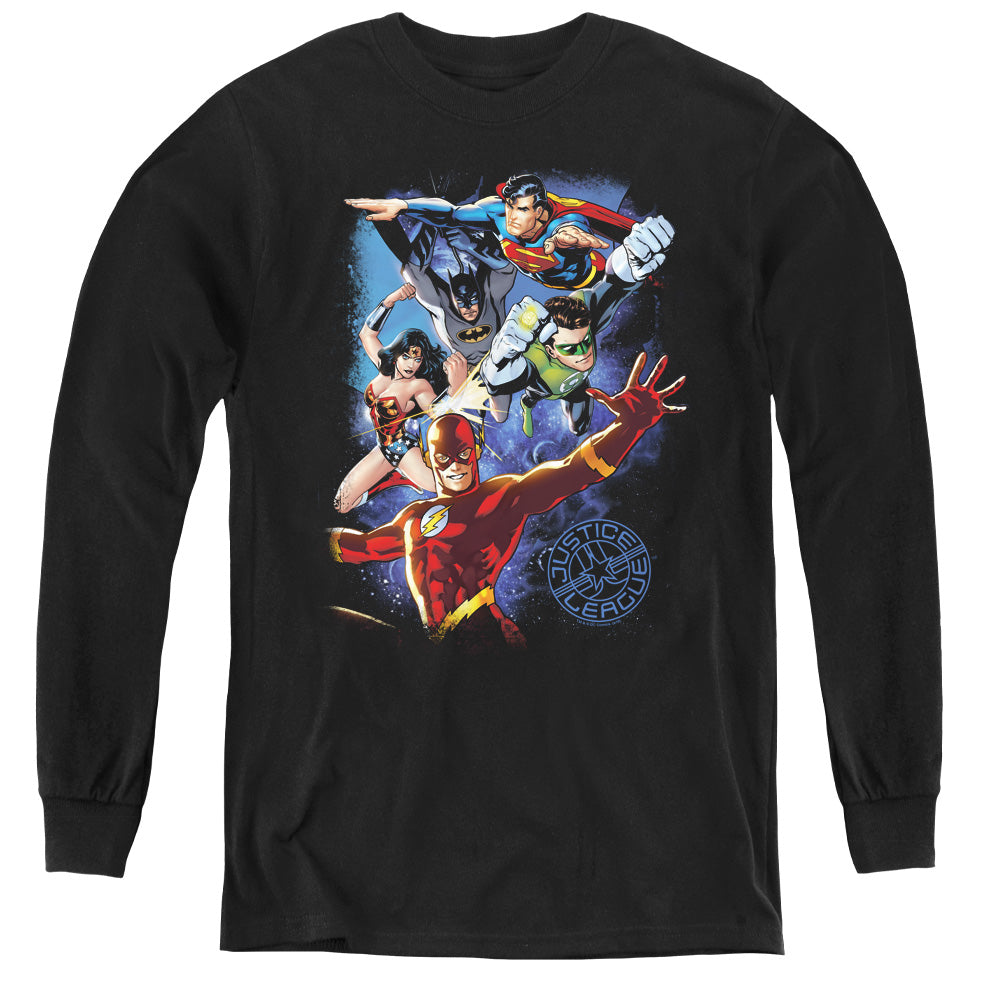Jla Galactic Attack Color - Youth Long Sleeve Tee - Black