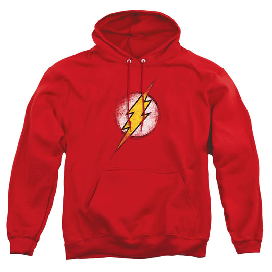 Jla - Destroyed Flash Logo - Adult Pull-over Hoodie - Red