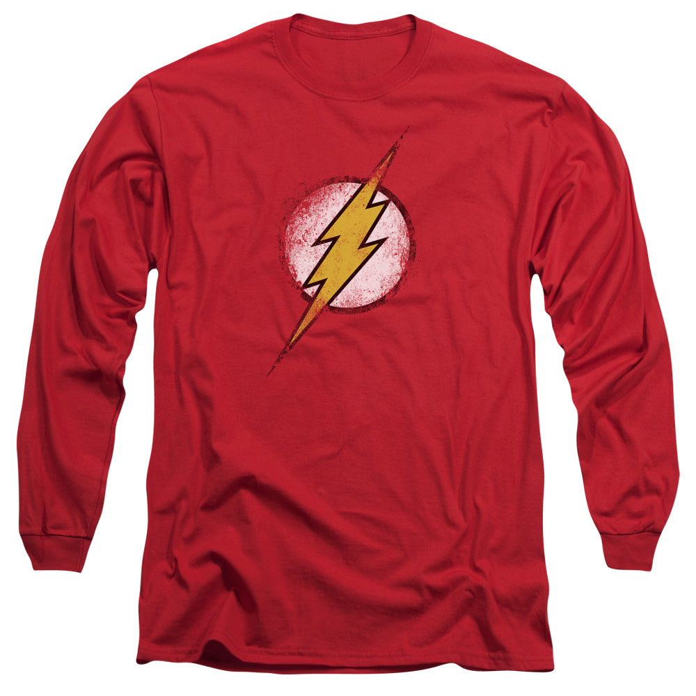 Jla - Destroyed Flash Logo - Long Sleeve Adult 18/1 - Red T-shirt