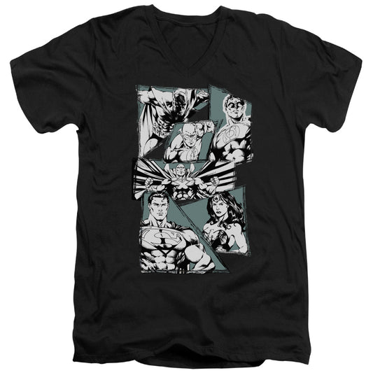 Jla - A Mighty League - Short Sleeve Adult V-neck - Black T-shirt