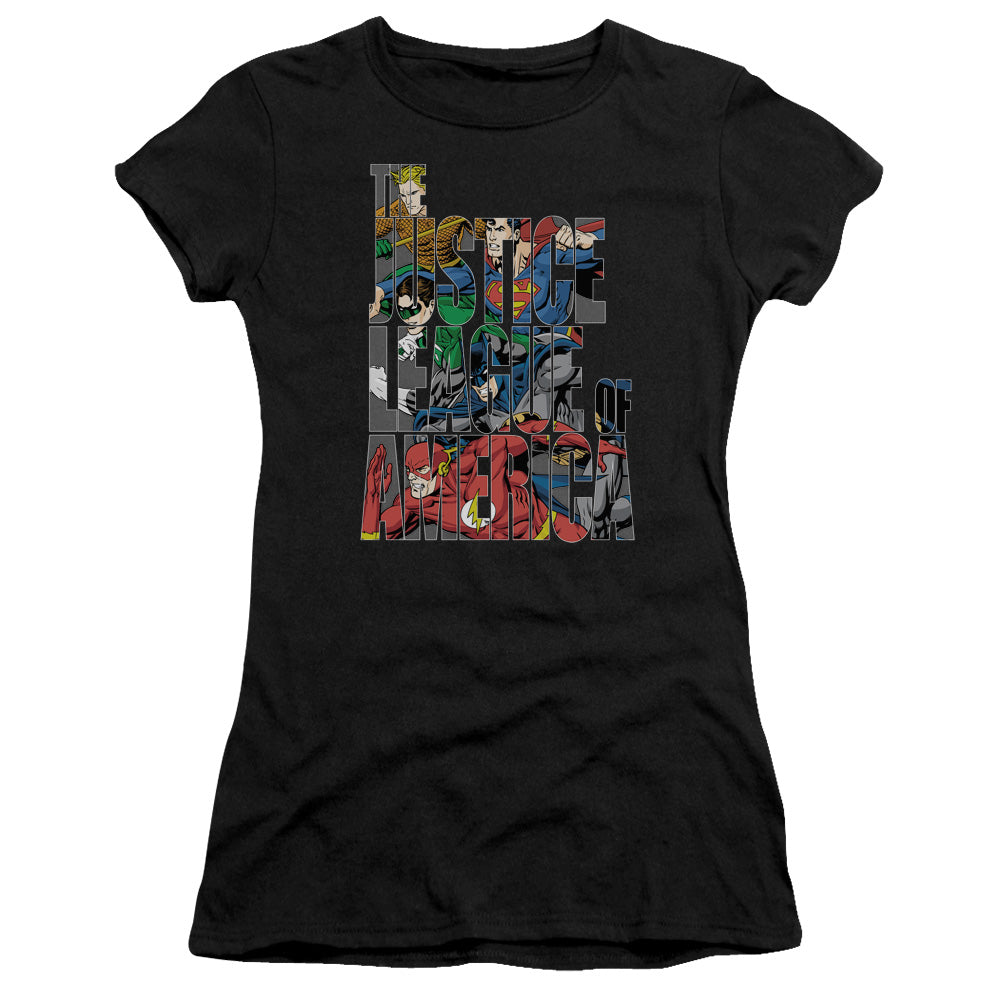 Jla - Lettered League - Short Sleeve Junior Sheer - Black T-shirt