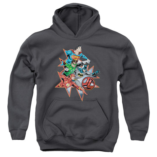Jla Starburst-youth Pull-over Hoodie - Charcoal