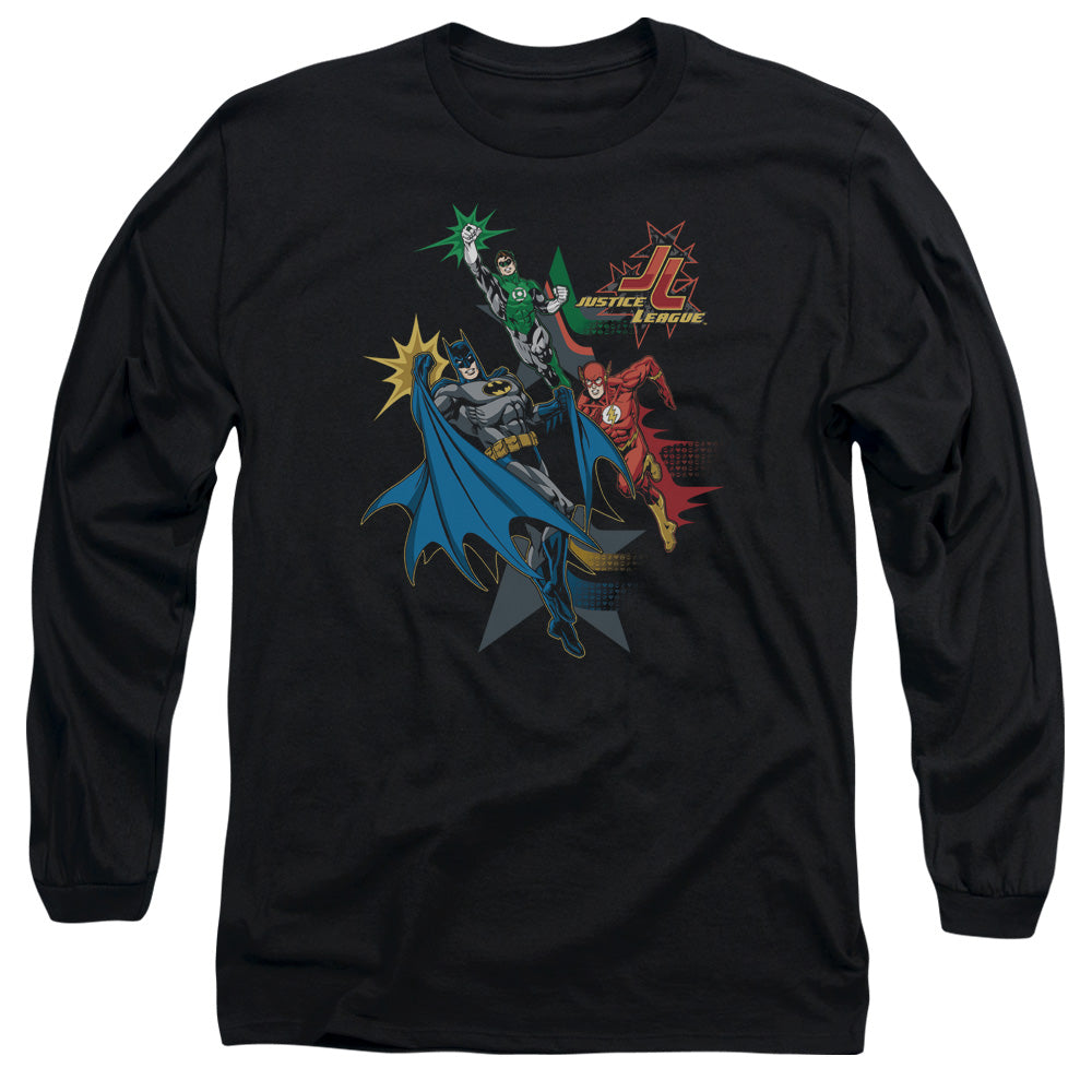 Jla - Action Stars - Long Sleeve Adult 18/1 - Black T-shirt