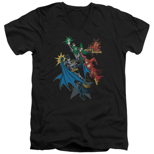Jla - Action Stars - Short Sleeve Adult V-neck - Black T-shirt