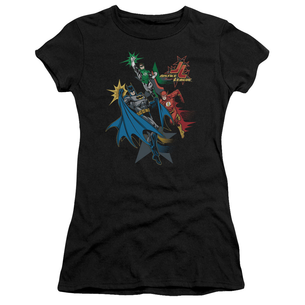 Jla - Action Stars - Short Sleeve Junior Sheer - Black T-shirt