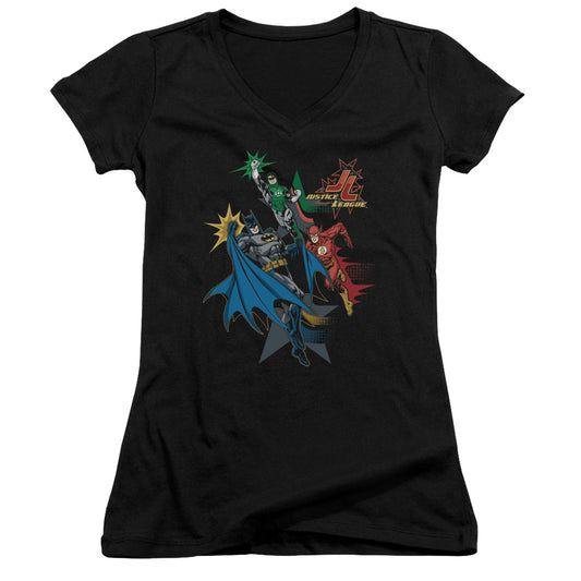 Jla Action Stars - Junior V-neck - Black