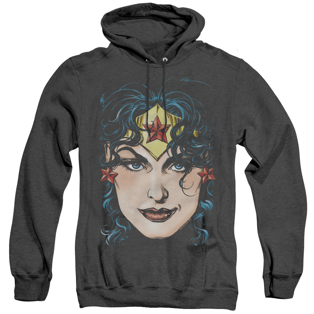 Dco Jla - Wonder Woman Head - Adult Heather Hoodie - Black