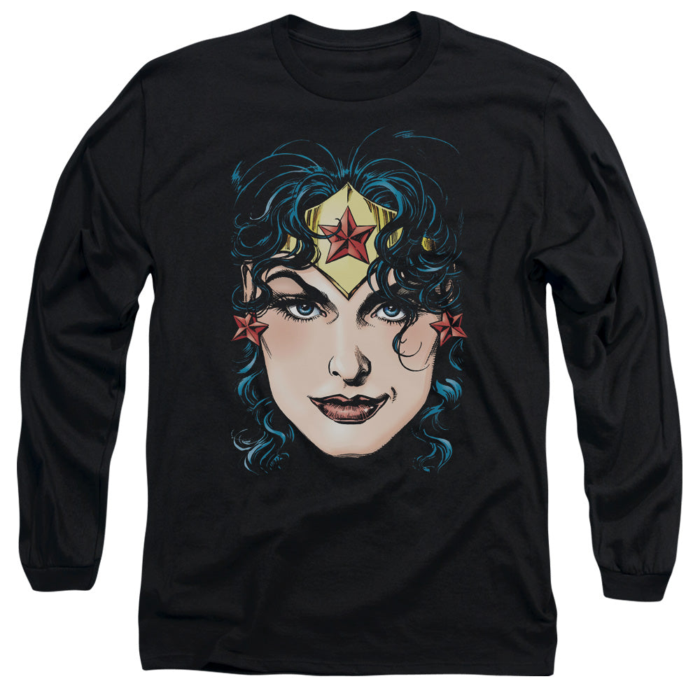 Dco Jla - Wonder Woman Head - Long Sleeve Adult 18/1 - Black T-shirt